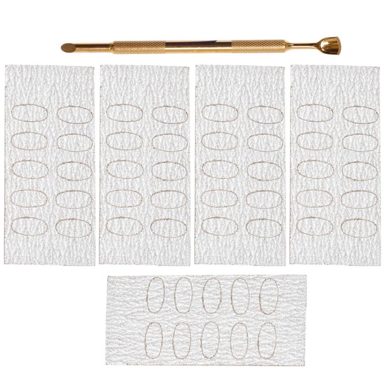 Healifty Dual-ended Metal Cuticle Pusher and Remover Large Size Stainless Steel Nail Cleaner Tool with 50 Pcs 240# Sandpaper Pads for Manicure and Pedicure Care - Image 1