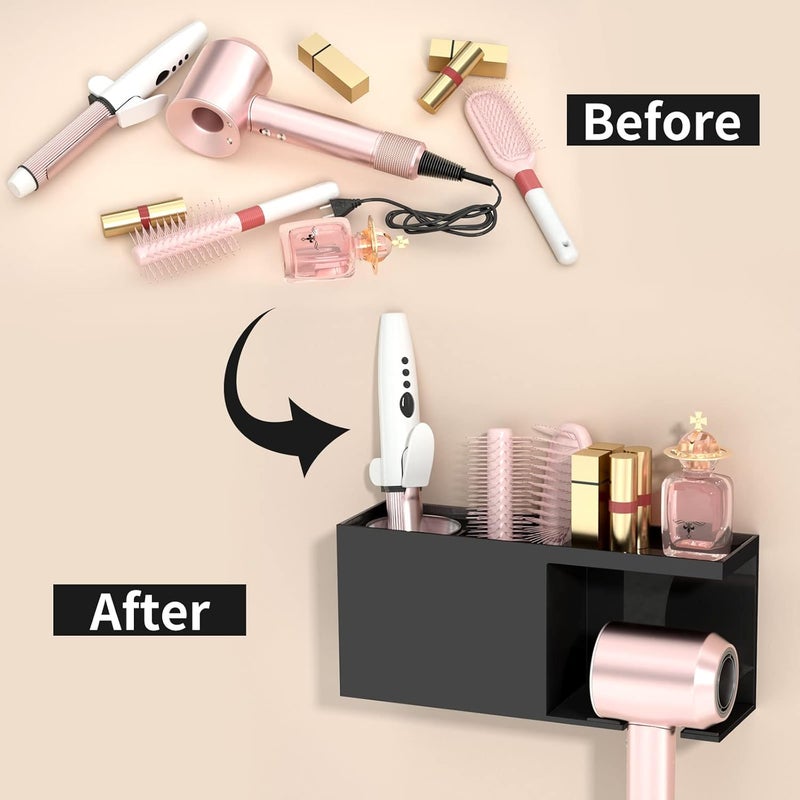 TPGP HIIMIEI Wall Mount Hair Tools Organizer - Black Acrylic Hair Dryer Holder - Image 3