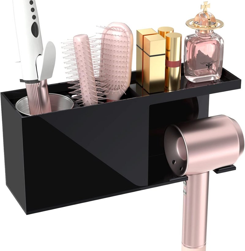 TPGP HIIMIEI Wall Mount Hair Tools Organizer - Black Acrylic Hair Dryer Holder - Image 1