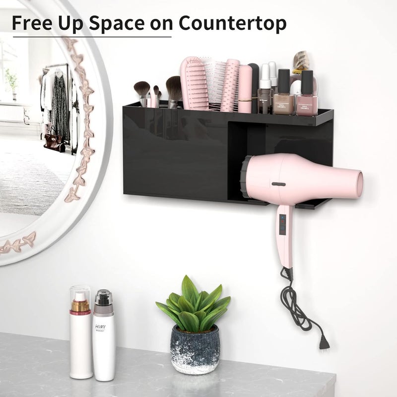 TPGP HIIMIEI Wall Mount Hair Tools Organizer - Black Acrylic Hair Dryer Holder - Image 4