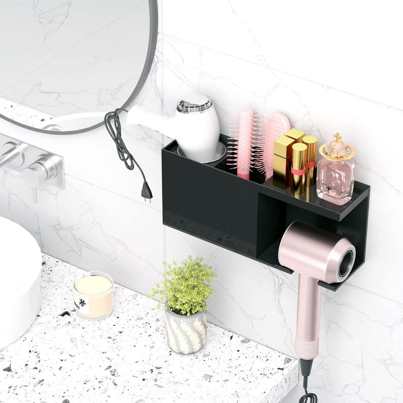 TPGP HIIMIEI Wall Mount Hair Tools Organizer - Black Acrylic Hair Dryer Holder - Image 5
