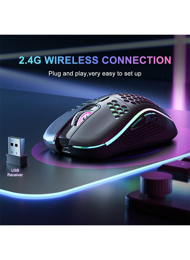 X-level Wireless Gaming Mouse Honeycomb, USB Receiver, RGB Rechargeable PC Game Mice with 7-Color LED Lights, 6 Buttons, Silent Click, 3 Adjustable DPI for Laptop, PC, Computer, Desktop, Notebook etc Gaming Mouse Wireless - Black  - Image 2