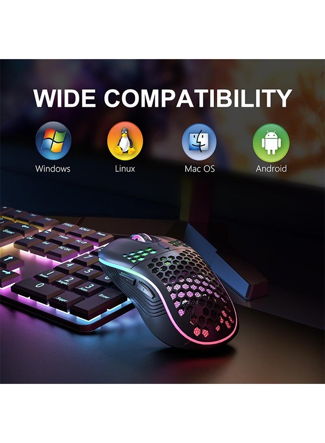 X-level Wireless Gaming Mouse Honeycomb, USB Receiver, RGB Rechargeable PC Game Mice with 7-Color LED Lights, 6 Buttons, Silent Click, 3 Adjustable DPI for Laptop, PC, Computer, Desktop, Notebook etc Gaming Mouse Wireless - Black  - Image 4