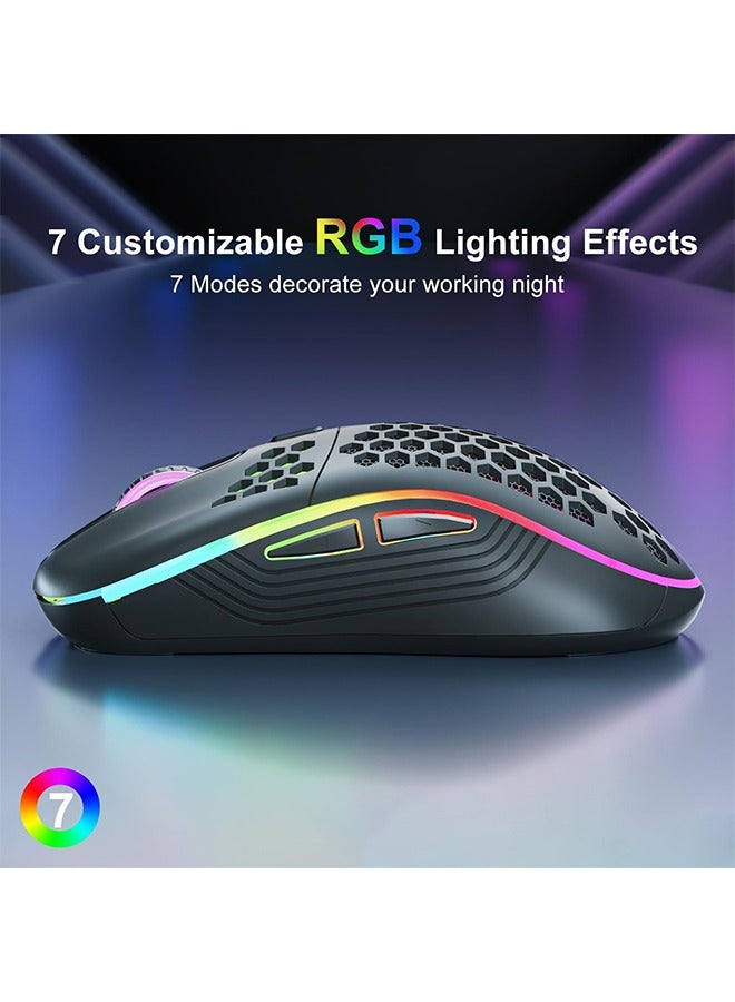 X-level Wireless Gaming Mouse Honeycomb, USB Receiver, RGB Rechargeable PC Game Mice with 7-Color LED Lights, 6 Buttons, Silent Click, 3 Adjustable DPI for Laptop, PC, Computer, Desktop, Notebook etc Gaming Mouse Wireless - Black  - Image 5