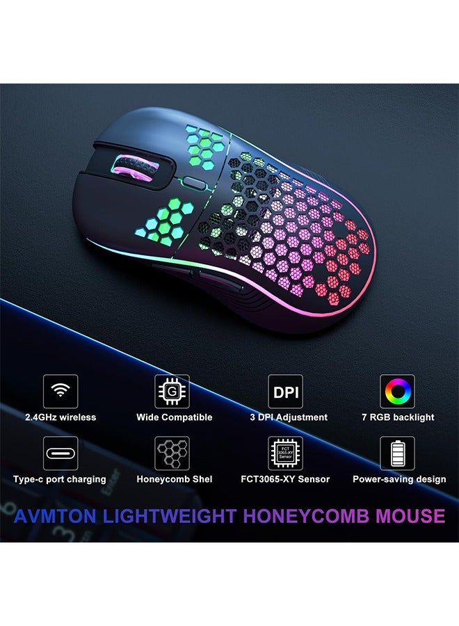 X-level Wireless Gaming Mouse Honeycomb, USB Receiver, RGB Rechargeable PC Game Mice with 7-Color LED Lights, 6 Buttons, Silent Click, 3 Adjustable DPI for Laptop, PC, Computer, Desktop, Notebook etc Gaming Mouse Wireless - Black  - Image 3