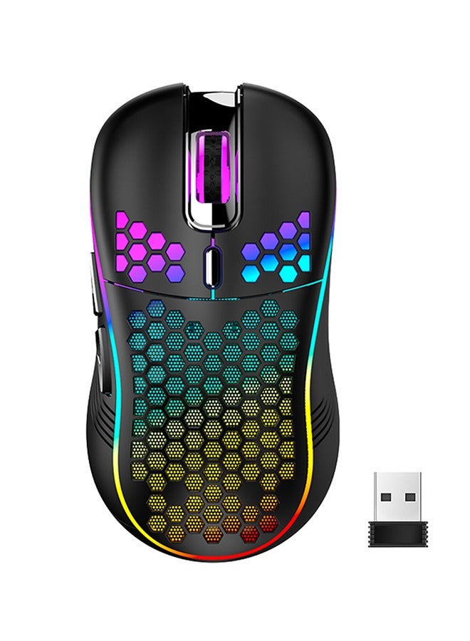 X-level Wireless Gaming Mouse Honeycomb, USB Receiver, RGB Rechargeable PC Game Mice with 7-Color LED Lights, 6 Buttons, Silent Click, 3 Adjustable DPI for Laptop, PC, Computer, Desktop, Notebook etc Gaming Mouse Wireless - Black  - Image 1