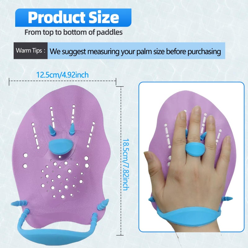 UCEDER Swim Paddles Hand ,Swim Training Hand Paddles with Adjustable Elastic Straps for Lap Swimming,Improve Speed, Form & Strength for Beginners & Skilled Swimmers (Purple, Child) - Image 2