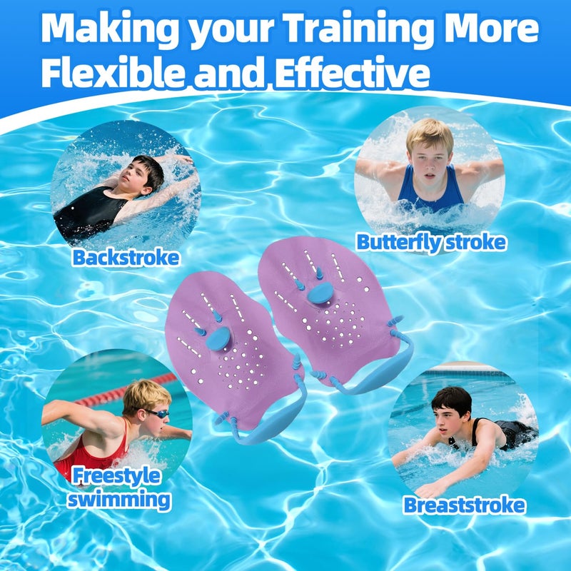 UCEDER Swim Paddles Hand ,Swim Training Hand Paddles with Adjustable Elastic Straps for Lap Swimming,Improve Speed, Form & Strength for Beginners & Skilled Swimmers (Purple, Child) - Image 5