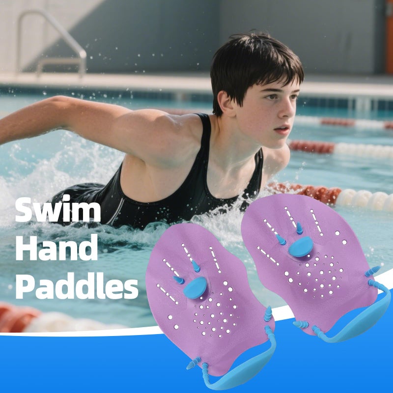 UCEDER Swim Paddles Hand ,Swim Training Hand Paddles with Adjustable Elastic Straps for Lap Swimming,Improve Speed, Form & Strength for Beginners & Skilled Swimmers (Purple, Child) - Image 4