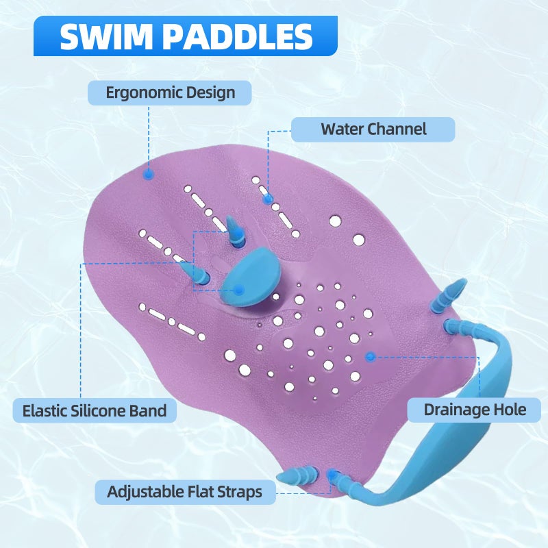 UCEDER Swim Paddles Hand ,Swim Training Hand Paddles with Adjustable Elastic Straps for Lap Swimming,Improve Speed, Form & Strength for Beginners & Skilled Swimmers (Purple, Child) - Image 3