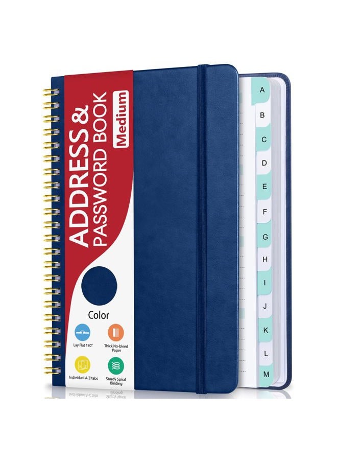 Homlive Address Book with Alphabetical Tabs, Hardcover Phone Book Password Keeper with Spiral Binding, Address Books for Seniors, Record Internet Logins, Coloring Pages - 5.7"×7.7" (Navy Blue) - Image 1