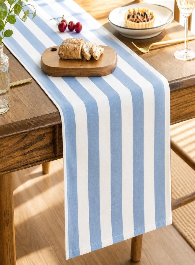 Folkulture Table Runner 72 Inches Long Blue & White Striped Cotton Coastal Farmhouse Table Runner for Dining Table, Summer Table Decor, Kitchen Decor, Wedding & Housewarming Gifts - Image 1