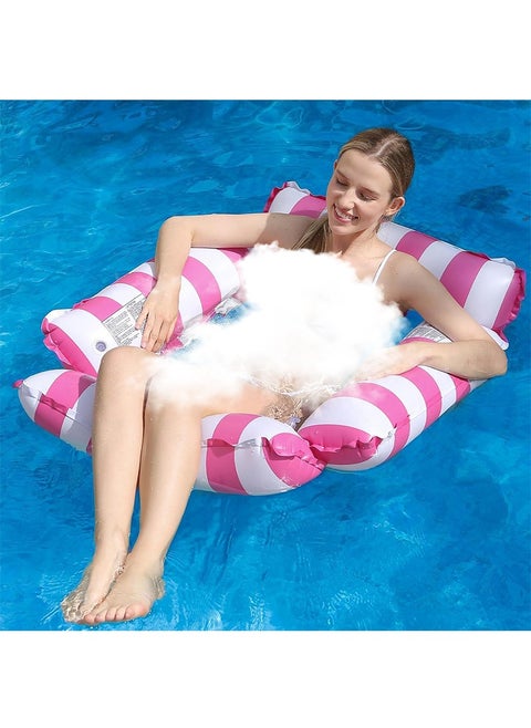 Inflatable Swimming Pool Float with Inflator, Foldable Portable Striped Float Lounge Chair, Water Play Hammock for Adults (Pink)