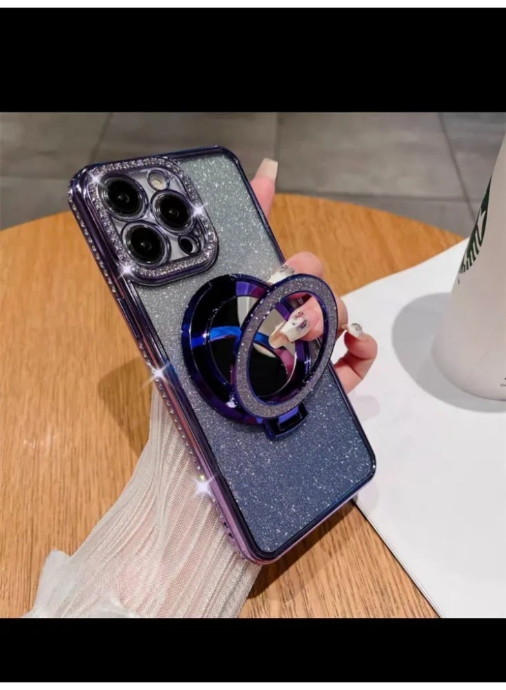 كريستال راينستون جليتر ماجساف حالة الهاتف لـ iPhone16 برو ماكس مع غطاء واقي لحلقة المرآة - Image 5