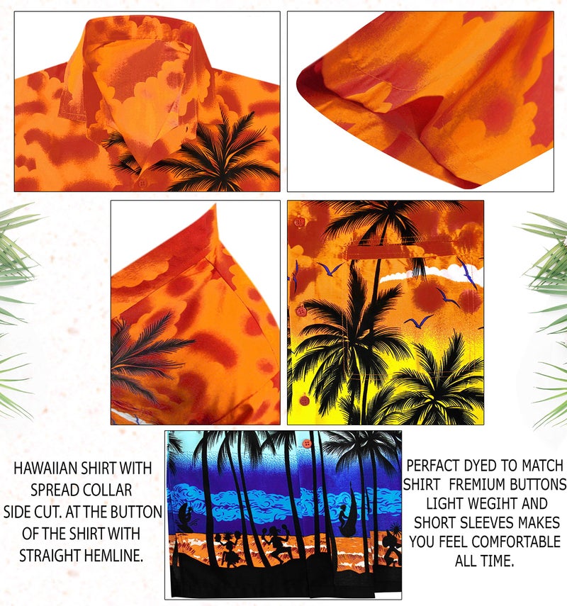 LA LEELA Men's Hawaiian Shirts Short Sleeve Button Down Shirt Mens Casual Shirts Vacation Tropical Beach Shirts for Men Funny XL Island View Orange - Image 5