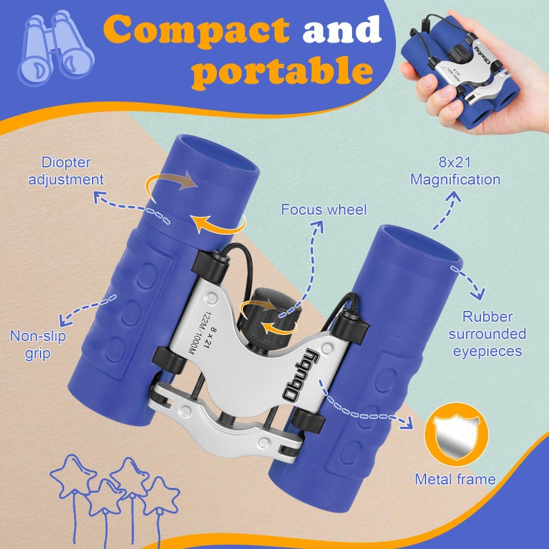 Obuby Real Binoculars for Kids Gifts for 3-12 Years Boys Girls 8x21 High-Resolution Optics Mini Compact Binocular Toys Shockproof Folding Small Telescope for Bird Watching,Travel, Camping, Blue - Image 5