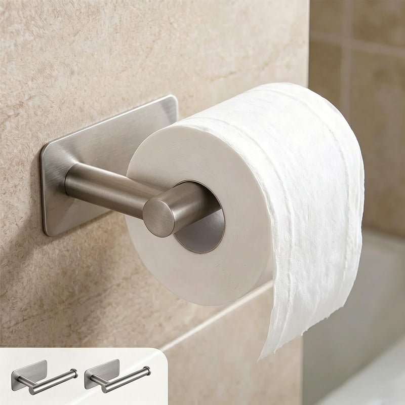 Proxima Direct 2 Pack Adhesive Toilet Paper Holder Rustproof 304 Stainless Steel Kitchen Roll Holder Peel and Stick for Washroom Home (Silver) - Image 1