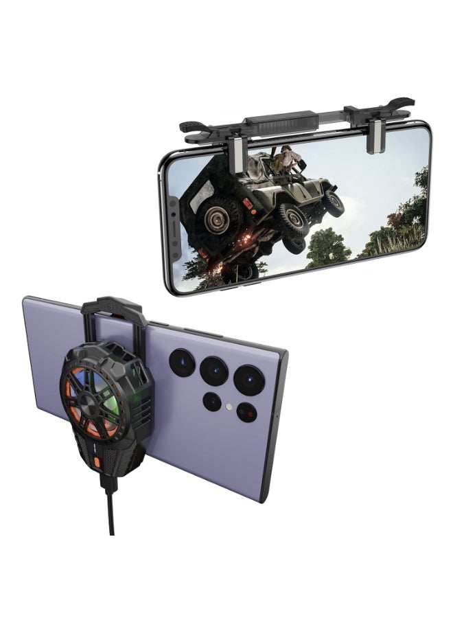Lacoz Mobile Cooling Fan & Retractable Shooting Game Controller Combo for Smartphones USB Powered Gaming Cooler with RGB Light Adjustable Mobile Trigger Controller - Image 1