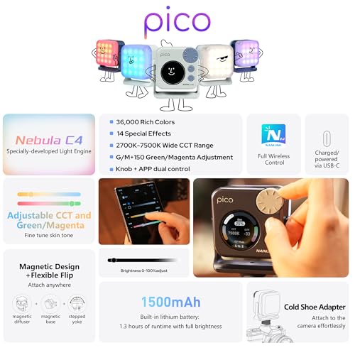 Nanlite Pico Portable LED Fill Light – Full Color RGB, Snap-On Attachment for Phone/Camera Photography, Live Streaming, Video Content Creation (Mint Blue) - Image 4