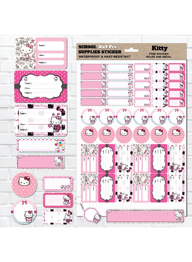 Sticker Set For Kids School Supplies – Cute Kitty 49 Pieces Of Their Favorite Cartoon Stickers, Waterproof, For Writing The Child's Name On School Items, Perfect For Labeling Supplies, Notebooks, Pens, Bottles, Boxes, And More – The Perfect Solution To Keep Your Child's Belongings From Getting Lost At School – Washable, Removable, And Leaves No Residue.  - Image 1