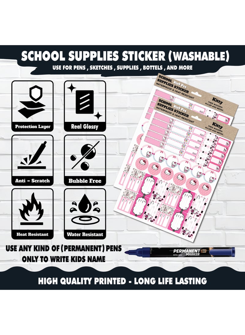 Sticker Set For Kids School Supplies – Cute Kitty 49 Pieces Of Their Favorite Cartoon Stickers, Waterproof, For Writing The Child's Name On School Items, Perfect For Labeling Supplies, Notebooks, Pens, Bottles, Boxes, And More – The Perfect Solution To Keep Your Child's Belongings From Getting Lost At School – Washable, Removable, And Leaves No Residue.  - Image 2