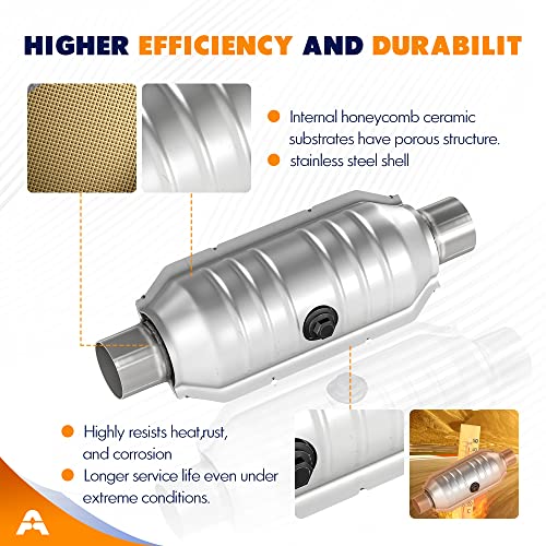 ASOPARTS 2.5" Universal Catalytic Converter, 2.5" Inlet/Outle Cat Converter with Heat Shield and O2 Port - Image 4