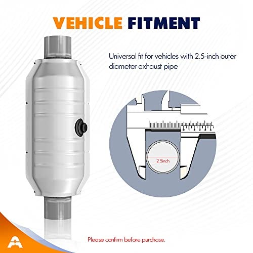 ASOPARTS 2.5" Universal Catalytic Converter, 2.5" Inlet/Outle Cat Converter with Heat Shield and O2 Port - Image 2
