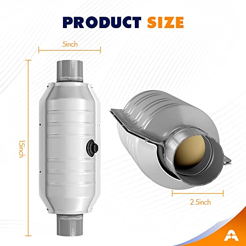 ASOPARTS 2.5" Universal Catalytic Converter, 2.5" Inlet/Outle Cat Converter with Heat Shield and O2 Port - Image 5