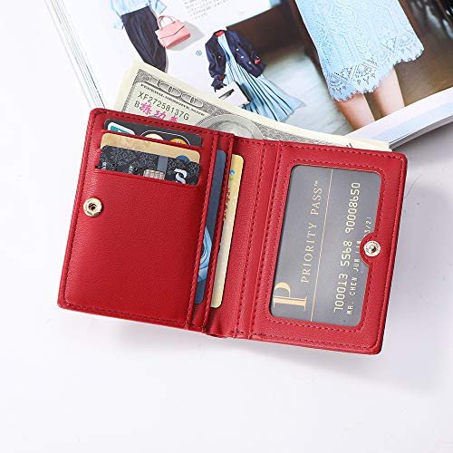 AnnabelZ Women Wallets Small Bifold Leather Pocket Wallet Ladies Mini Short Purse (Dark Red) - Image 2