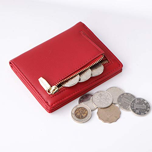 AnnabelZ Women Wallets Small Bifold Leather Pocket Wallet Ladies Mini Short Purse (Dark Red) - Image 3