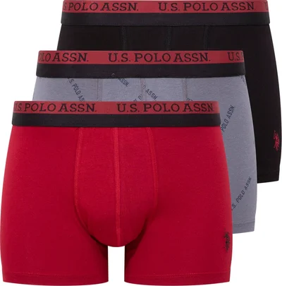 يو اس بولو اسن BASE. POLO ASSN. Men's Printed-Claret Red-Black 3-Piece Boxer 80522