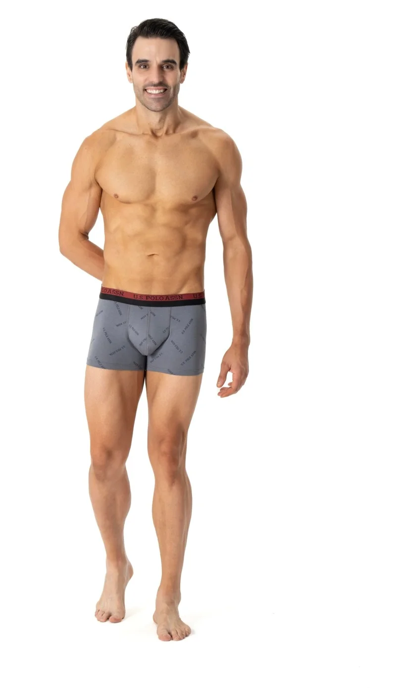 يو اس بولو اسن BASE. POLO ASSN. Men's Printed-Claret Red-Black 3-Piece Boxer 80522
