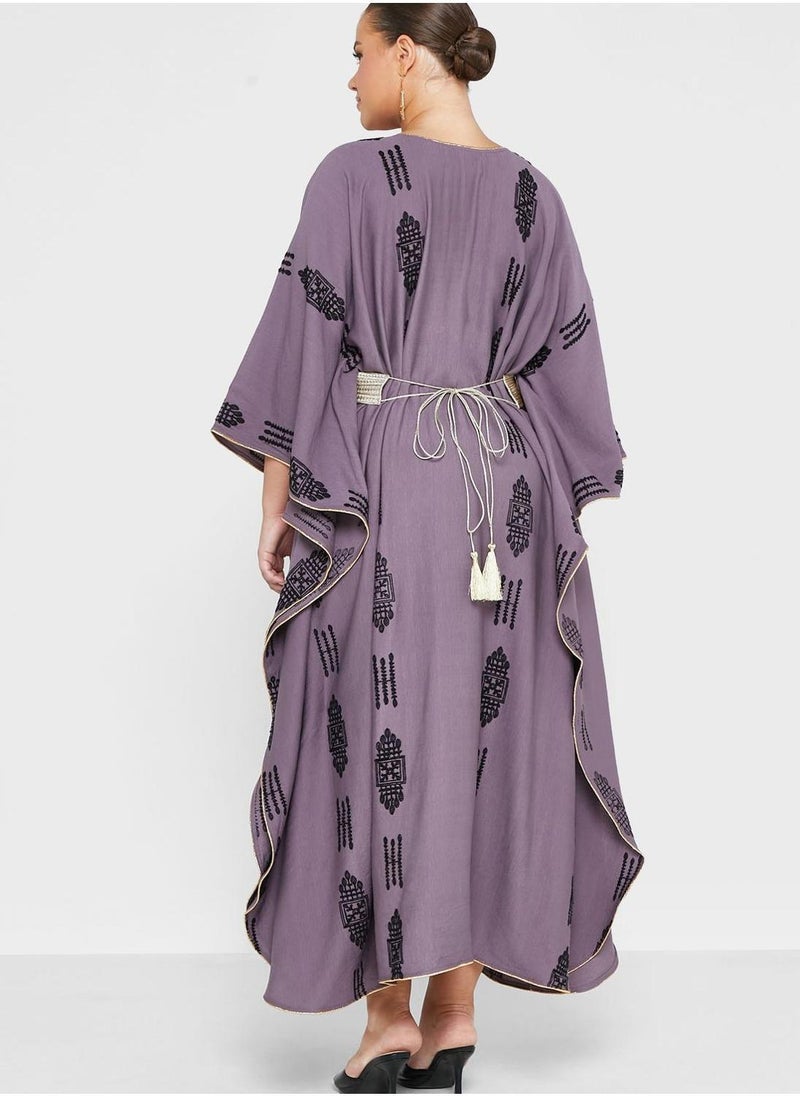 Maison Arabelle Curve Cape Sleeve Belted Jalabiya  - Image 2