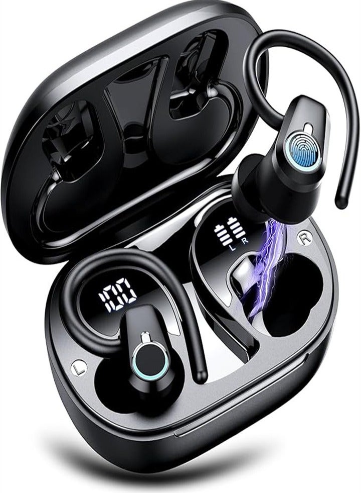 Wireless Earbuds, Sports Headphones Bluetooth 5.3, 50 Hours Playtime HD Stereo Noise Cancelling Earbuds, Dual LED Display, IP7 Waterproof Running Headphones, Black - Image 1
