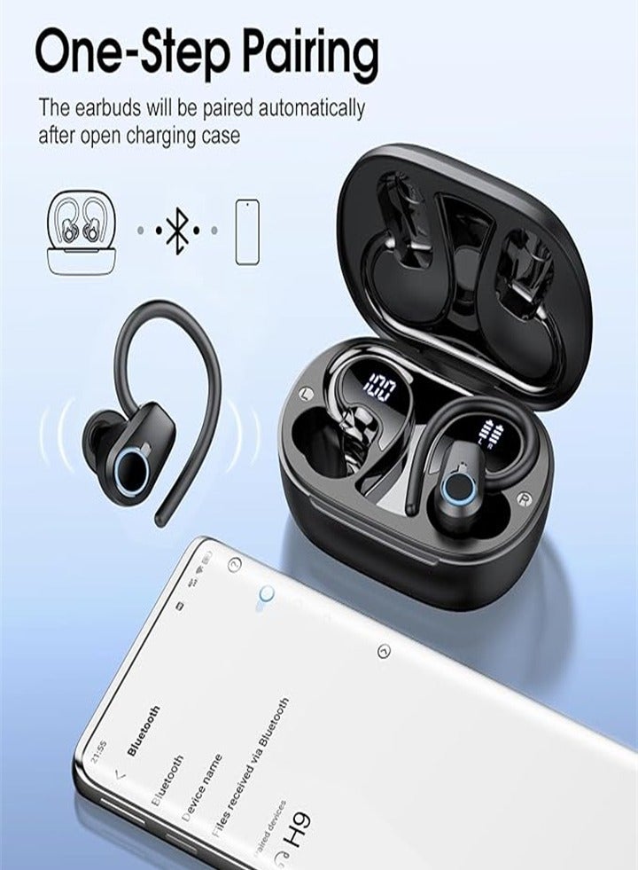 Wireless Earbuds, Sports Headphones Bluetooth 5.3, 50 Hours Playtime HD Stereo Noise Cancelling Earbuds, Dual LED Display, IP7 Waterproof Running Headphones, Black - Image 2