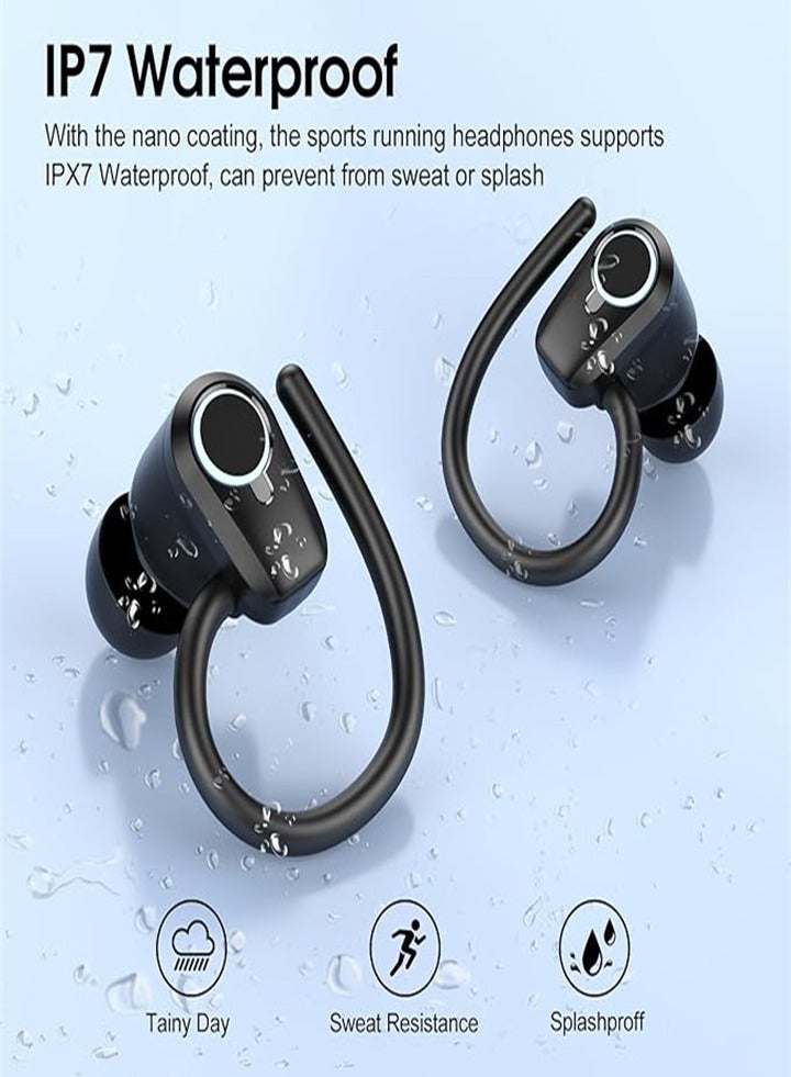 Wireless Earbuds, Sports Headphones Bluetooth 5.3, 50 Hours Playtime HD Stereo Noise Cancelling Earbuds, Dual LED Display, IP7 Waterproof Running Headphones, Black - Image 4