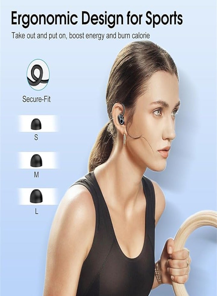 Wireless Earbuds, Sports Headphones Bluetooth 5.3, 50 Hours Playtime HD Stereo Noise Cancelling Earbuds, Dual LED Display, IP7 Waterproof Running Headphones, Black - Image 5