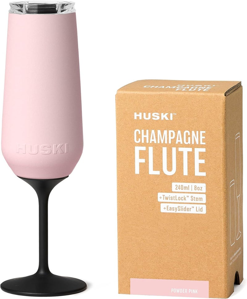 Huski Champagne Flute | NEW | Award-winning Design with Detachable Stem | Premium Stainless Steel Champagne Glass with Lid | Triple Insulated Tumbler | 8oz Capacity | Great Gift (Powder Pink) - Image 1