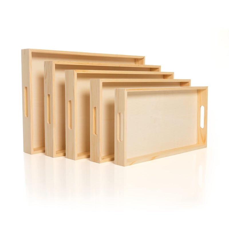 Creative Hobbies Wooden Nested Serving Trays, Unfinished Rectangle Trays with Cut-Out Handles for Crafts, Ottomans, Serving and Home DÃ©cor â€“ Set of 5 - Image 1