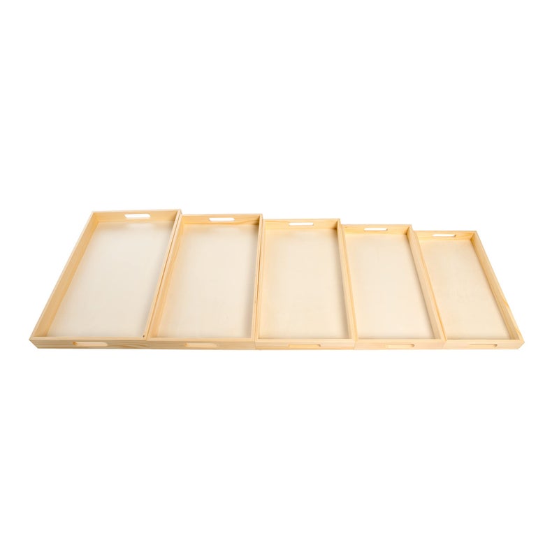 Creative Hobbies Wooden Nested Serving Trays, Unfinished Rectangle Trays with Cut-Out Handles for Crafts, Ottomans, Serving and Home DÃ©cor â€“ Set of 5 - Image 3