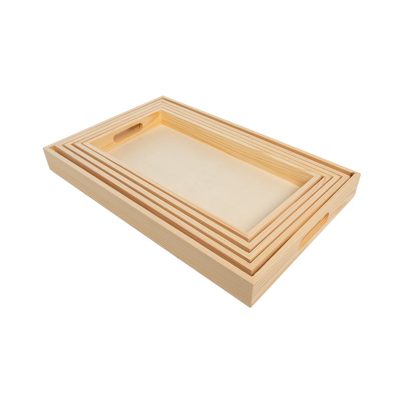 Creative Hobbies Wooden Nested Serving Trays, Unfinished Rectangle Trays with Cut-Out Handles for Crafts, Ottomans, Serving and Home DÃ©cor â€“ Set of 5 - Image 2