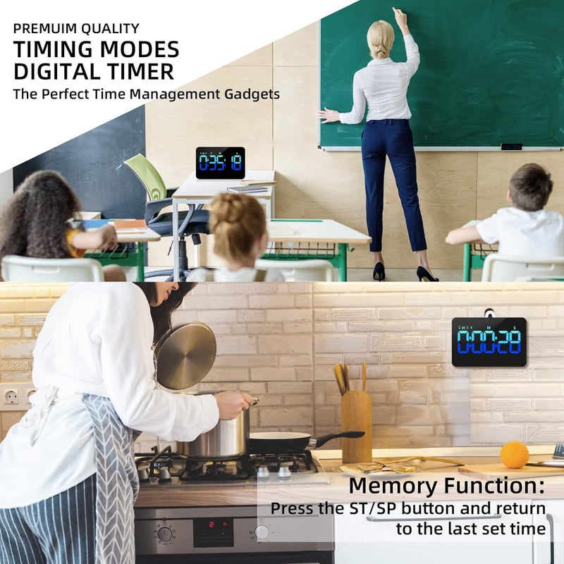 PERSUPER Kitchen Digital Timer, Count Down Up, Rechargeable, Vibration Mode Adjustable Volume and Brightness LED Display, Time Management Cook, Desk, Kids Adults Study Teaching, Kitchen Gadgets - Image 3