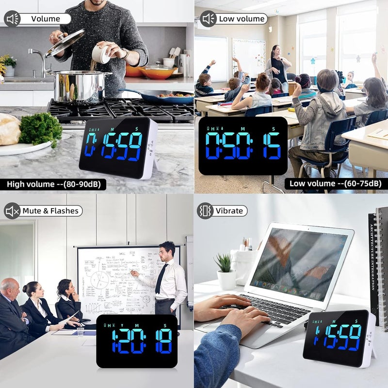 PERSUPER Kitchen Digital Timer, Count Down Up, Rechargeable, Vibration Mode Adjustable Volume and Brightness LED Display, Time Management Cook, Desk, Kids Adults Study Teaching, Kitchen Gadgets - Image 5