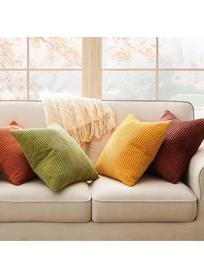 Topfinel Fall Burnt Orange Throw Pillow Covers 16x16 Set of 4,Corduroy Striped Decorative Cushion Cases for Couch Living Room Sofa Guest Bedroom Fluffy,Small Cute Shams - Image 2
