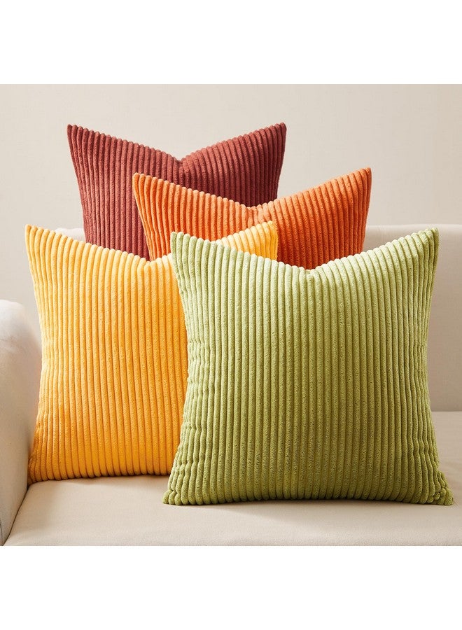 Topfinel Fall Burnt Orange Throw Pillow Covers 16x16 Set of 4,Corduroy Striped Decorative Cushion Cases for Couch Living Room Sofa Guest Bedroom Fluffy,Small Cute Shams - Image 1