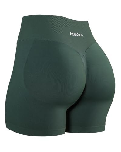 AUROLA Influence Collection Workout Shorts for Women,No Roll Up Squat Proof New Scrunch Seamless Compression Gym Short, Eden Green, M - Image 1