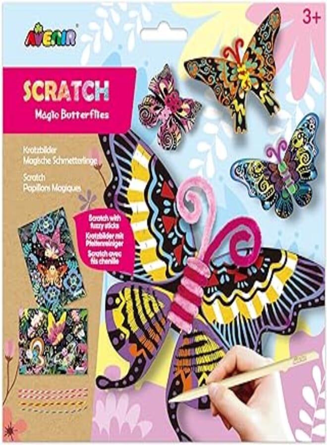 Avenir Scratch | Magic Butterflies | with Fuzzy Sticks | for Kids Ages 3+