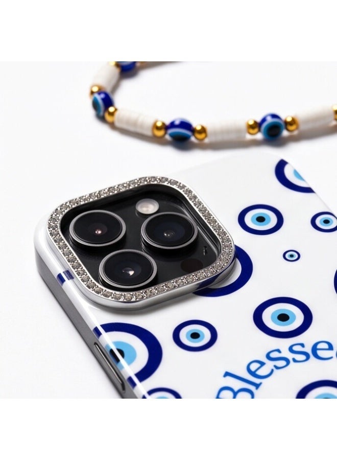 Portable Case Rope Evil Eye Pattern Protective Case with Beaded Wrist Strap Compatible with iPhone 13 Pro Max - Image 3