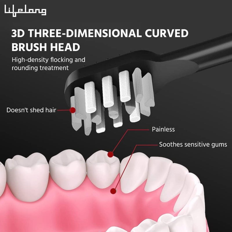 Lifelong Wireless Electric Toothbrush with UV stand, 1 Handle, 2 Brush Heads, 1 Charging Cable, 1 Tounge Cleaner (LLDC117, Black) - Image 3