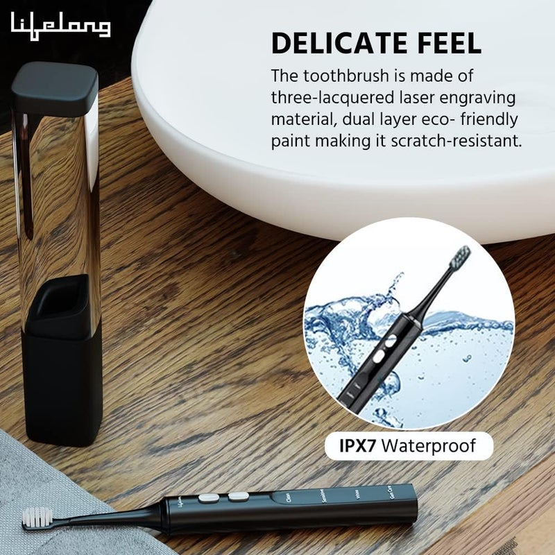 Lifelong Wireless Electric Toothbrush with UV stand, 1 Handle, 2 Brush Heads, 1 Charging Cable, 1 Tounge Cleaner (LLDC117, Black) - Image 2